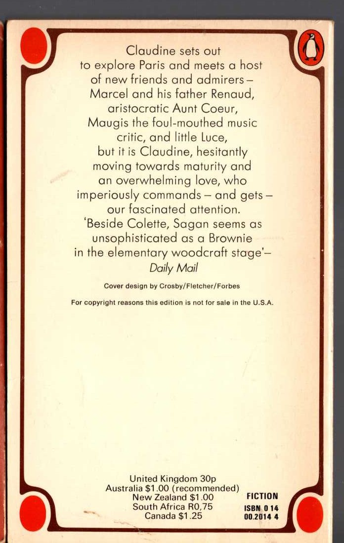 Colette   CLAUDINE IN PARIS magnified rear book cover image