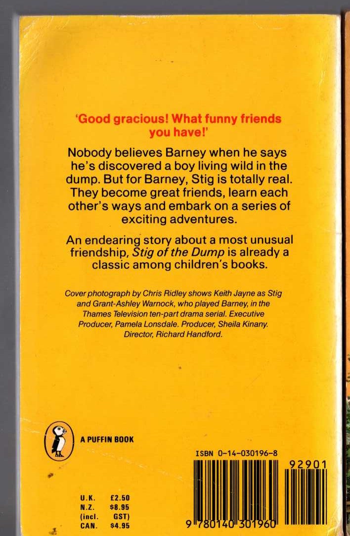 Clive King  STIG OF THE DUMP (TV tie-in) magnified rear book cover image