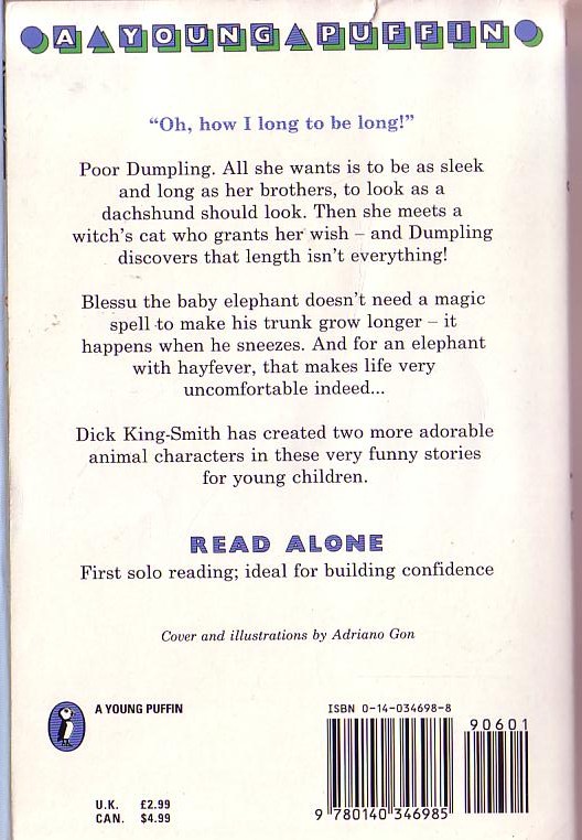 Dick King-Smith  BLESSU AND DUMPLING magnified rear book cover image