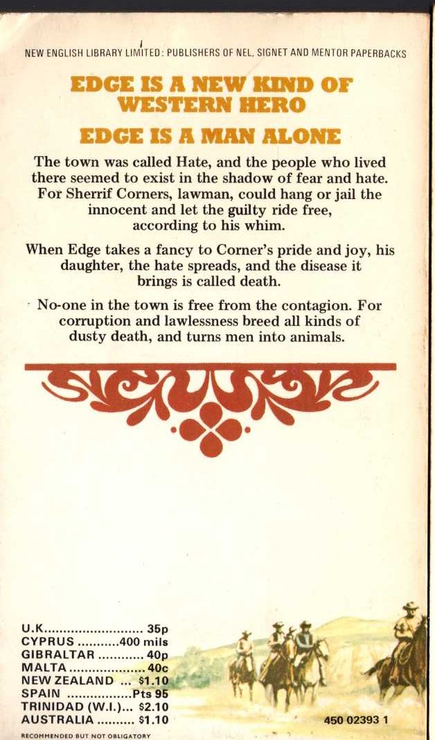George G. Gilman  EDGE 13: A TOWN CALLED HATE magnified rear book cover image