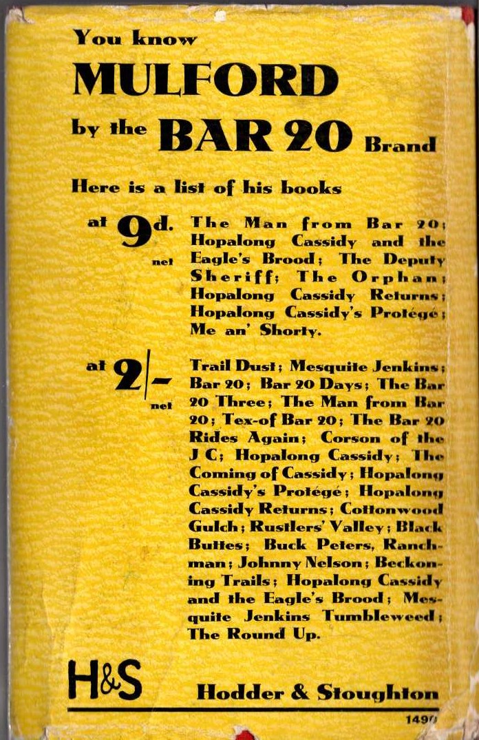 HOPALONG CASSIDY'S PROTEGE magnified rear book cover image
