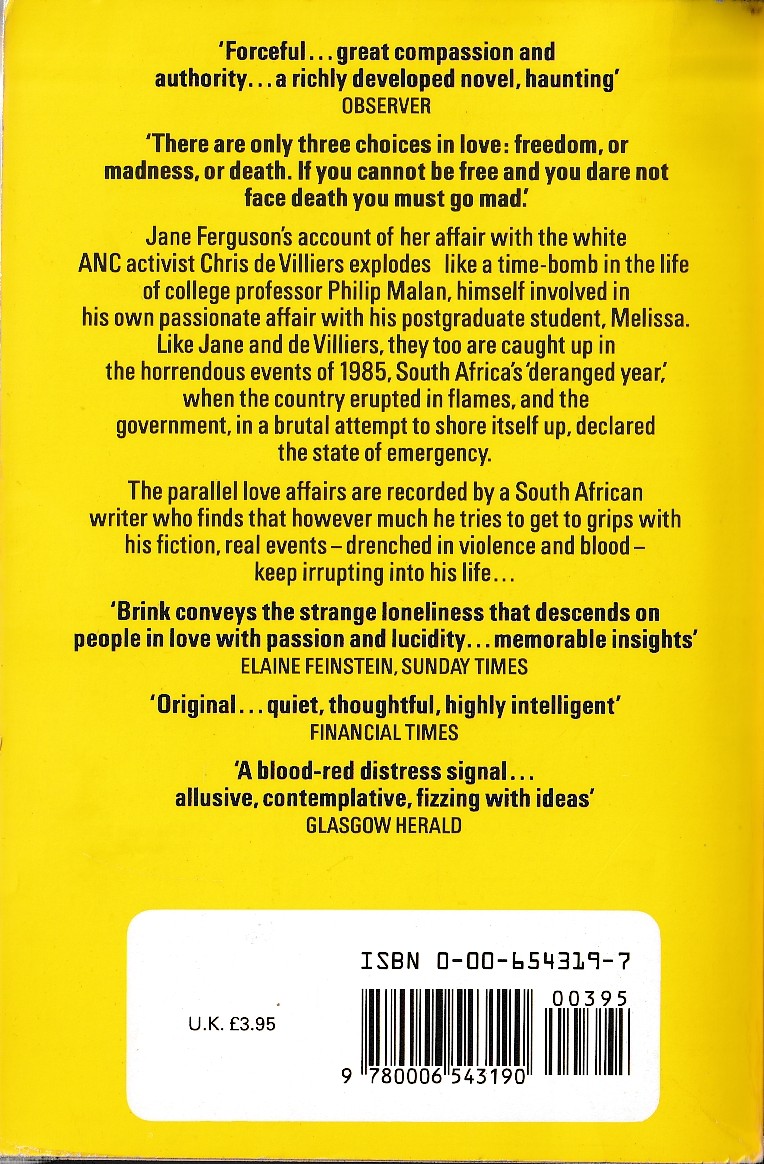 Andre Brink  STATES OF EMERGENCY magnified rear book cover image