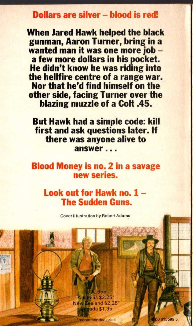 William S. Brady  HAWK 2: BLOOD MONEY magnified rear book cover image