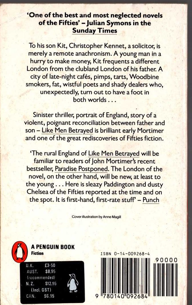 John Mortimer  LIKE MEN BETRAYED magnified rear book cover image