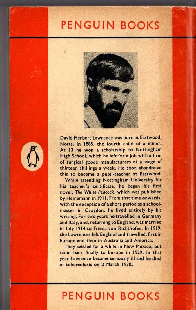 D.H. Lawrence  LADY CHATTERLEY'S LOVER magnified rear book cover image