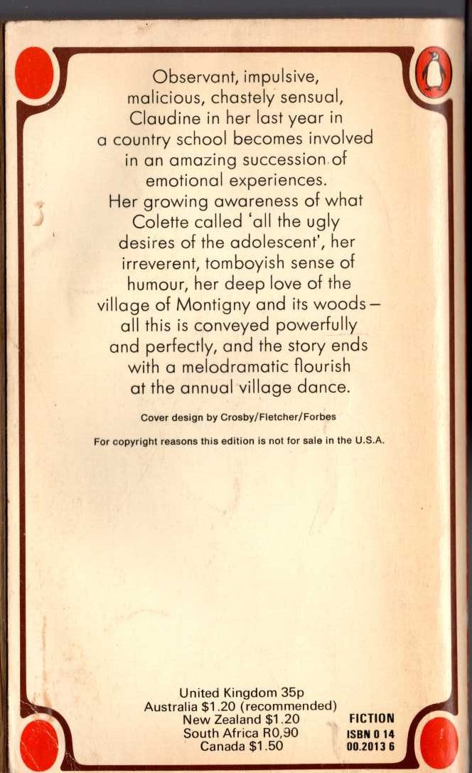 Colette   CLAUDINE AT SCHOOL magnified rear book cover image
