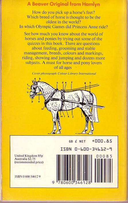 Sandy Ransford  THE BEAVER HORSE & PONY QUIZ BOOK magnified rear book cover image