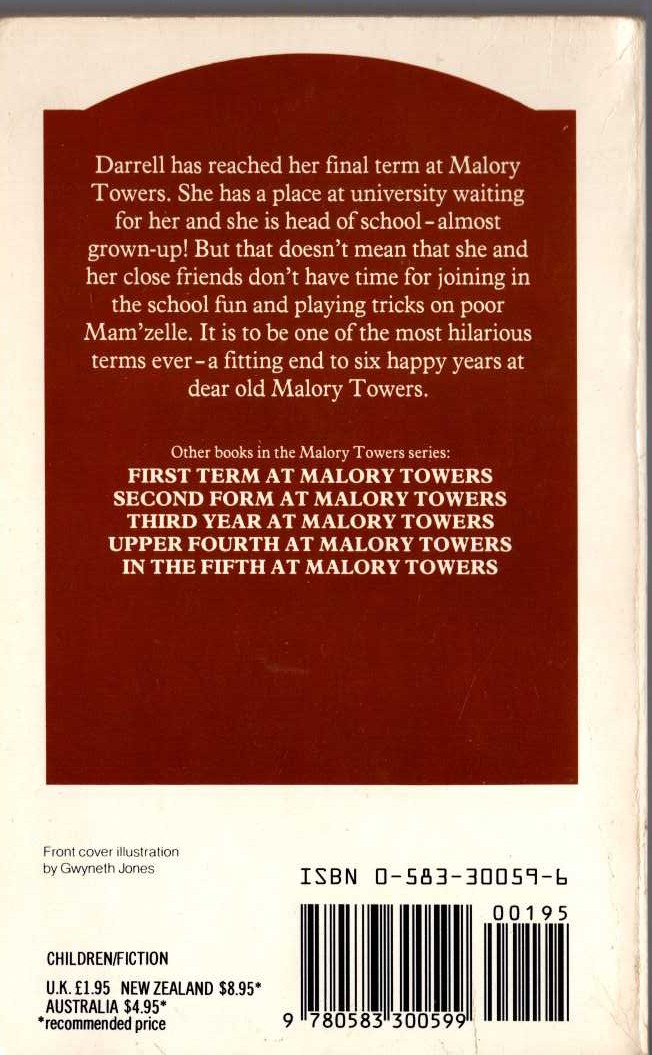 Enid Blyton  LAST TERM AT MALORY TOWERS magnified rear book cover image