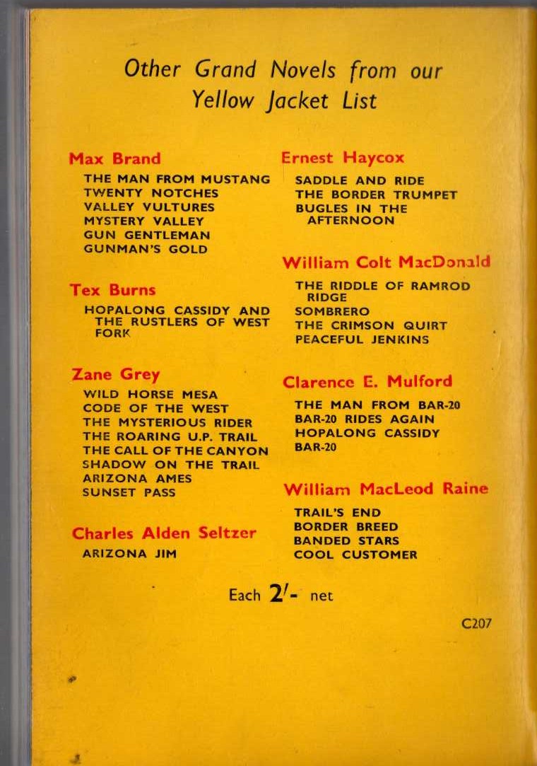 Tex Burns  HOPALONG CASSIDY AND THE TRAIL TO SEVEN PINES magnified rear book cover image