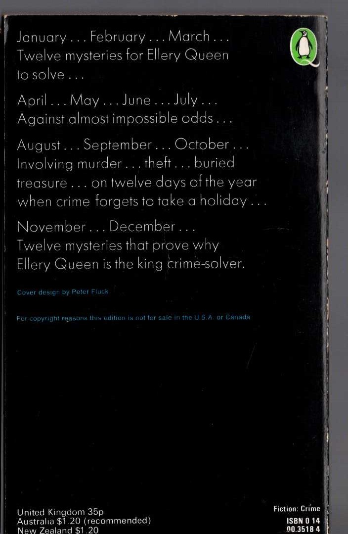 Ellery Queen  CALENDAR OF CRIME magnified rear book cover image