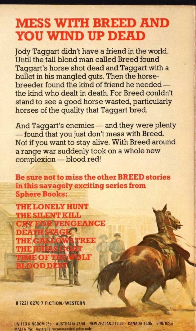 James A. Muir  BREED 9: BLOOD-STOCK! magnified rear book cover image
