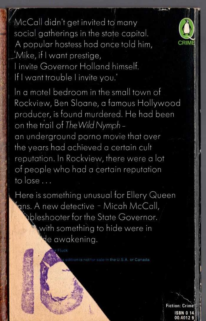Ellery Queen  THE BLUE MOVIE MURDERS magnified rear book cover image