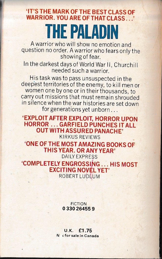 Brian Garfield  THE PALADIN magnified rear book cover image