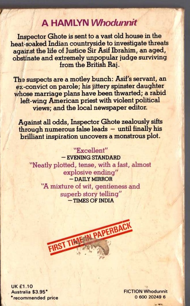 H.R.F. Keating  INSPECTOR GHOTE DRAWS A LINE magnified rear book cover image