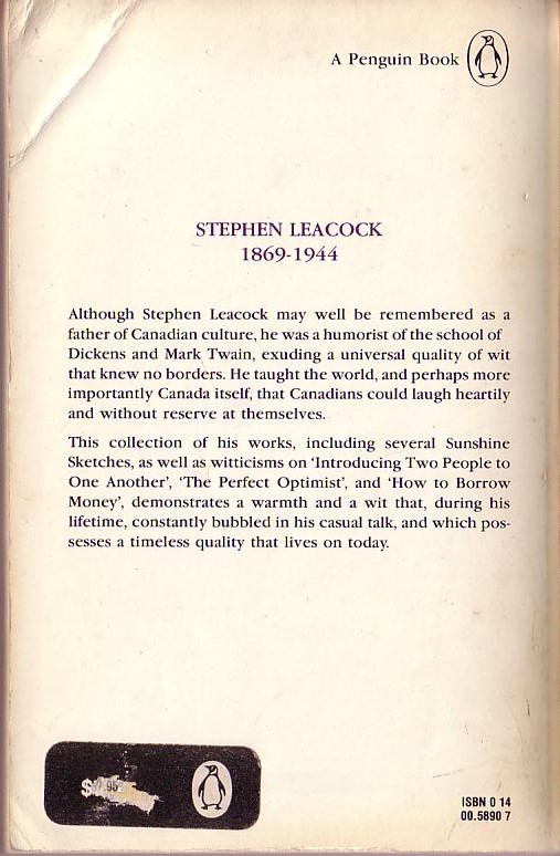 Stephen Leacock  THE PENGUIN STEPHEN LEACOCK magnified rear book cover image