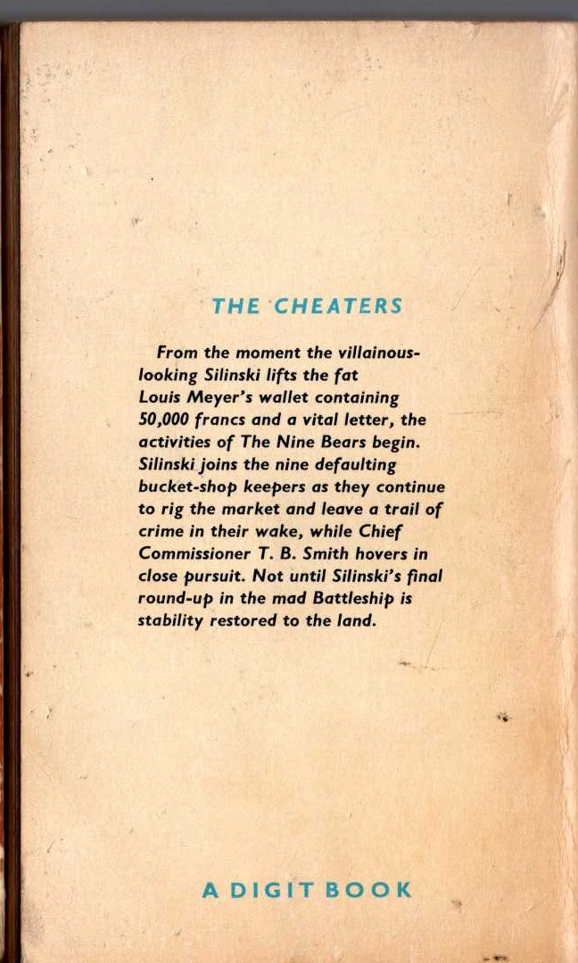 Edgar Wallace  THE CHEATERS magnified rear book cover image