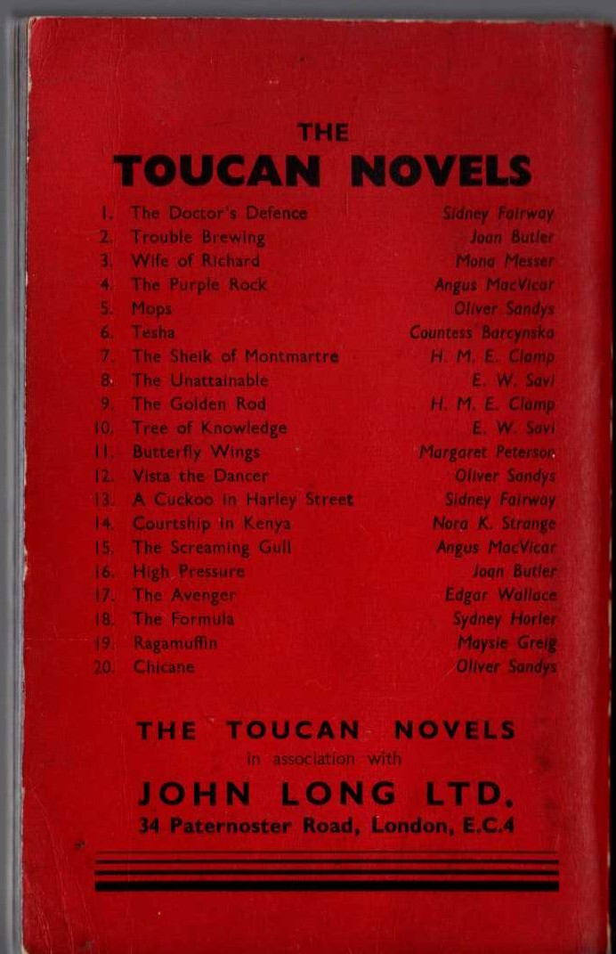 Edgar Wallace  THE AVENGER magnified rear book cover image