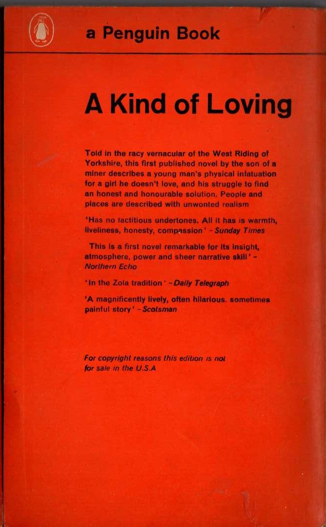 Stan Barstow  A KIND OF LOVING magnified rear book cover image