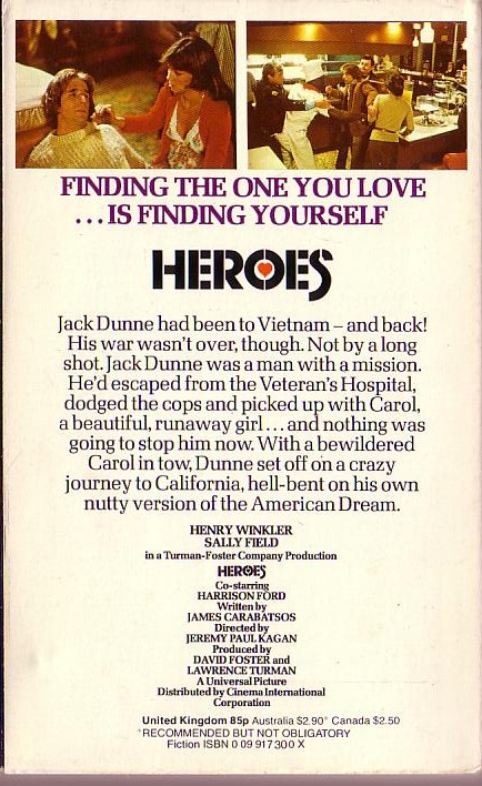 James Carabatsos  HEROES (Henry Winkler & Sally Fields) magnified rear book cover image
