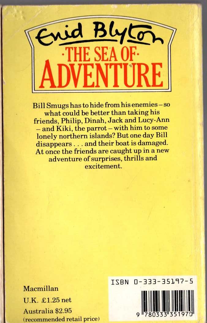 Enid Blyton  THE SEA OF ADVENTURE magnified rear book cover image