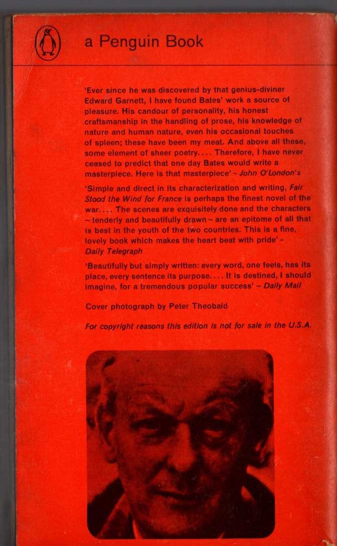 H.E. Bates  FAIR STOOD THE WIND FOR FRANCE magnified rear book cover image