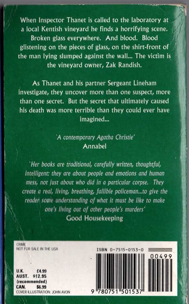 Dorothy Simpson  NO LAUGHING MATTER magnified rear book cover image