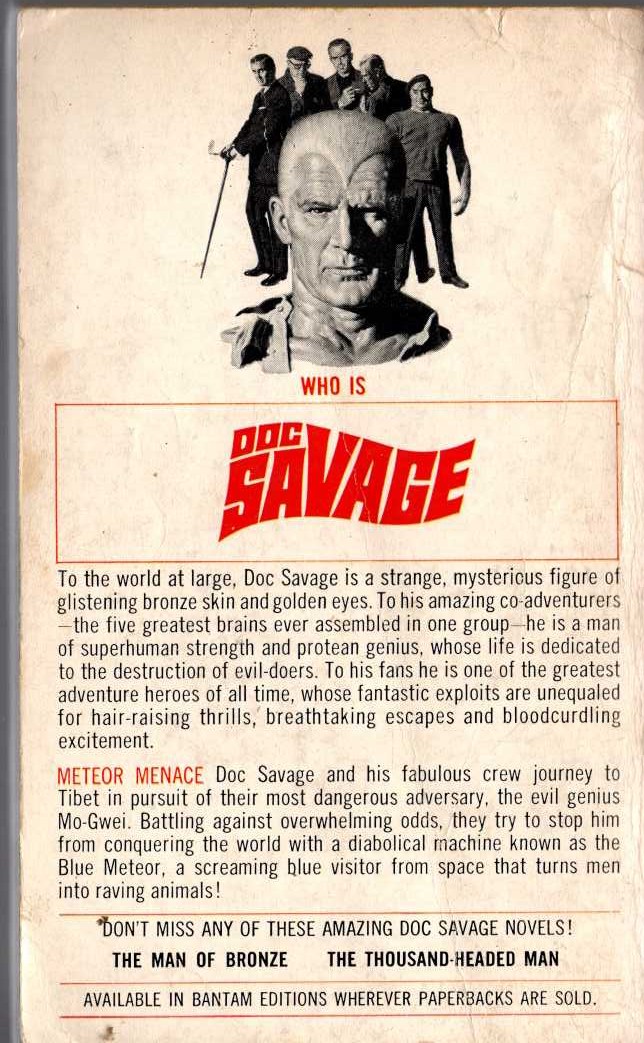 Kenneth Robeson  DOC SAVAGE: METEOR MENACE magnified rear book cover image