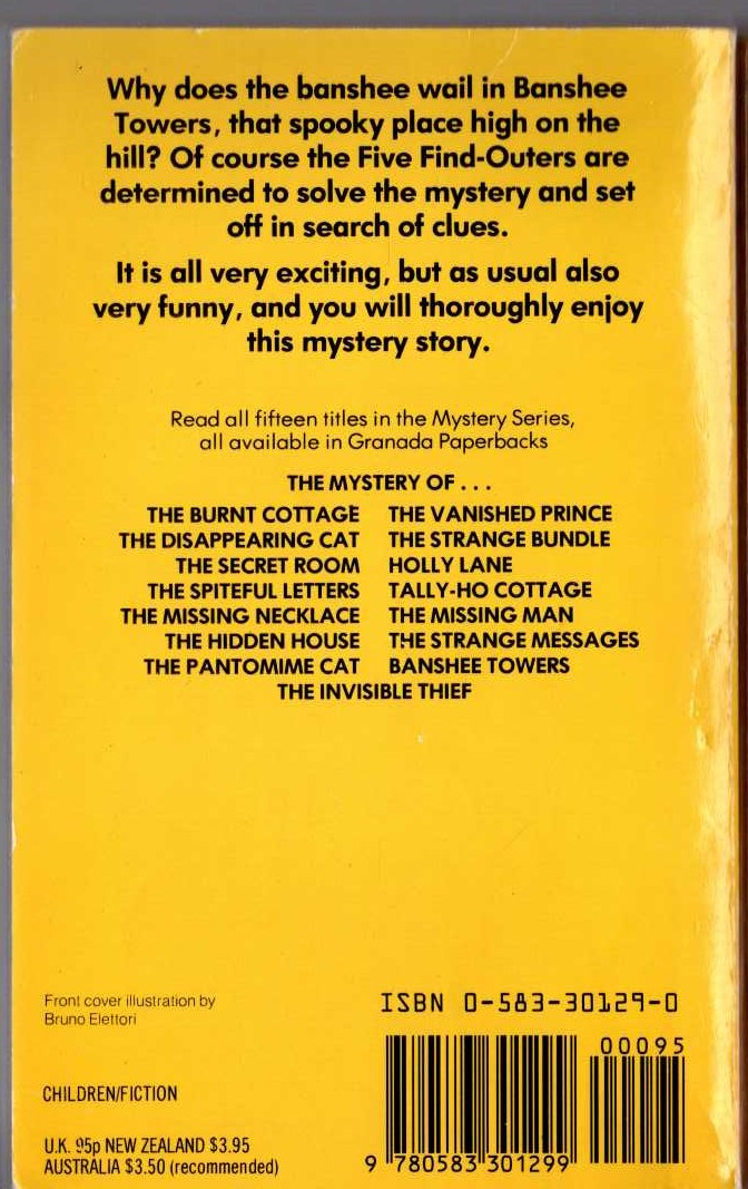 Enid Blyton  THE MYSTERY OF BANSHEE TOWERS magnified rear book cover image