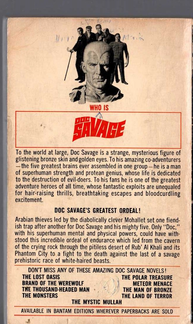 Kenneth Robeson  DOC SAVAGE: THE PHANTOM CITY magnified rear book cover image