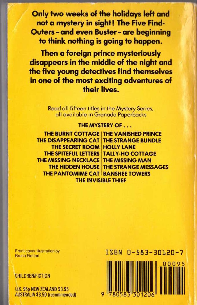 Enid Blyton  THE MYSTERY OF THE VANISHED PRINCE magnified rear book cover image