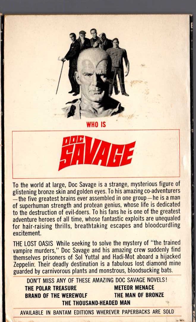 Kenneth Robeson  DOC SAVAGE: THE LOST OASIS magnified rear book cover image