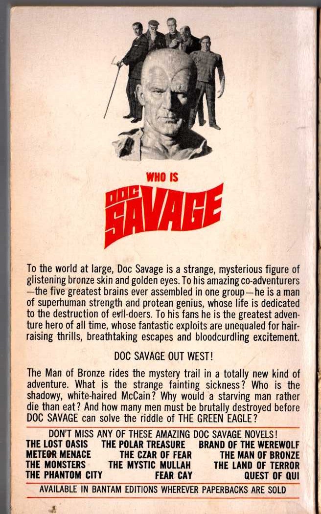 Kenneth Robeson  DOC SAVAGE: THE GREEN EAGLE magnified rear book cover image