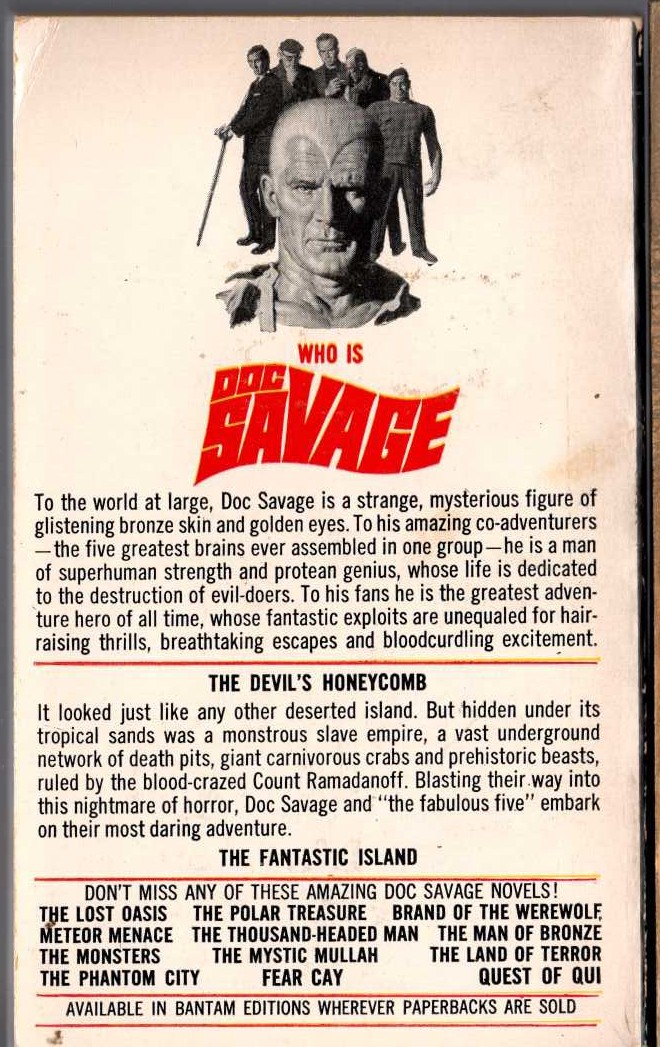 Kenneth Robeson  DOC SAVAGE: THE FANTASTIC ISLAND magnified rear book cover image