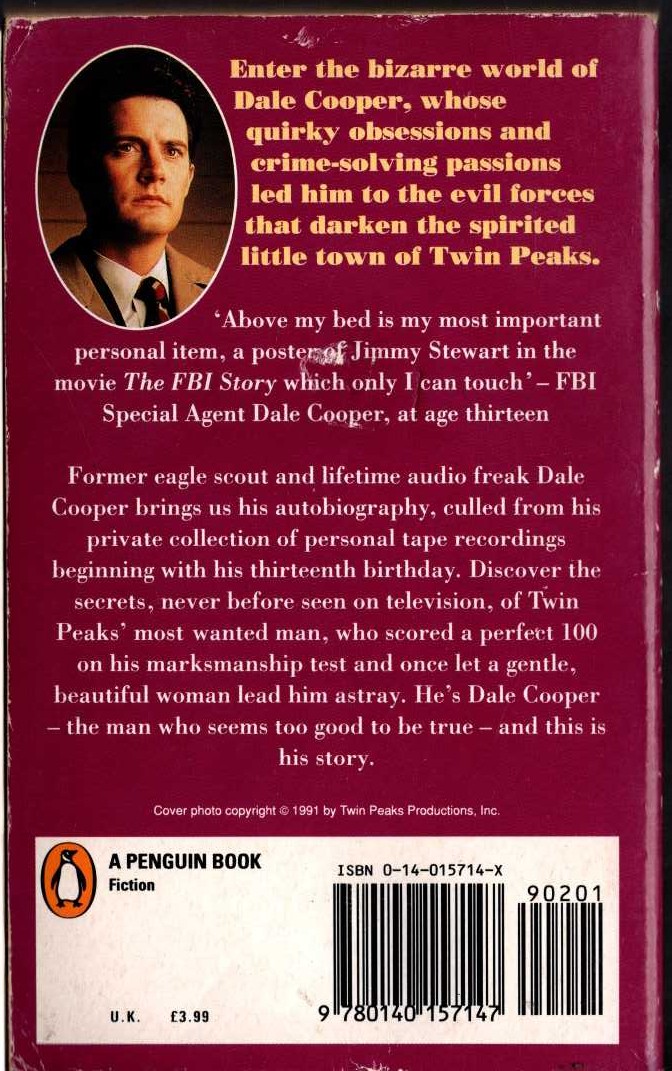 Scott Frost (retells) TWIN PEAKS: THE AUTOBIOGRAPHY OF FBI SPECIAL AGENT DALE COOPER. My Life, Mt Tapes magnified rear book cover image