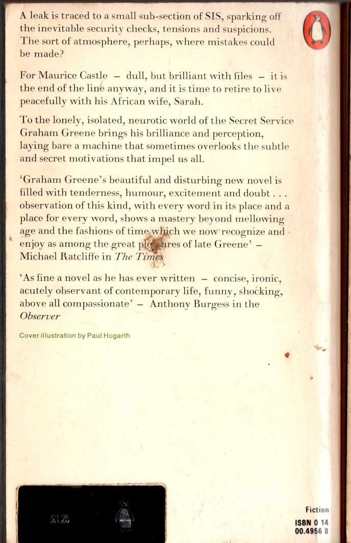 Graham Greene  THE HUMAN FACTOR magnified rear book cover image