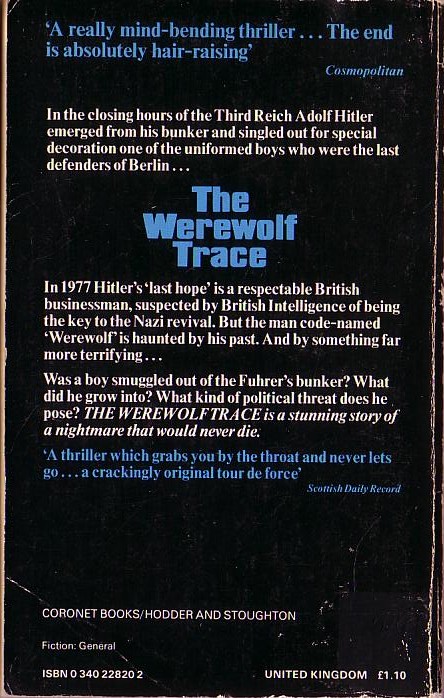 John Gardner  THE WEREWOLF TRACE magnified rear book cover image