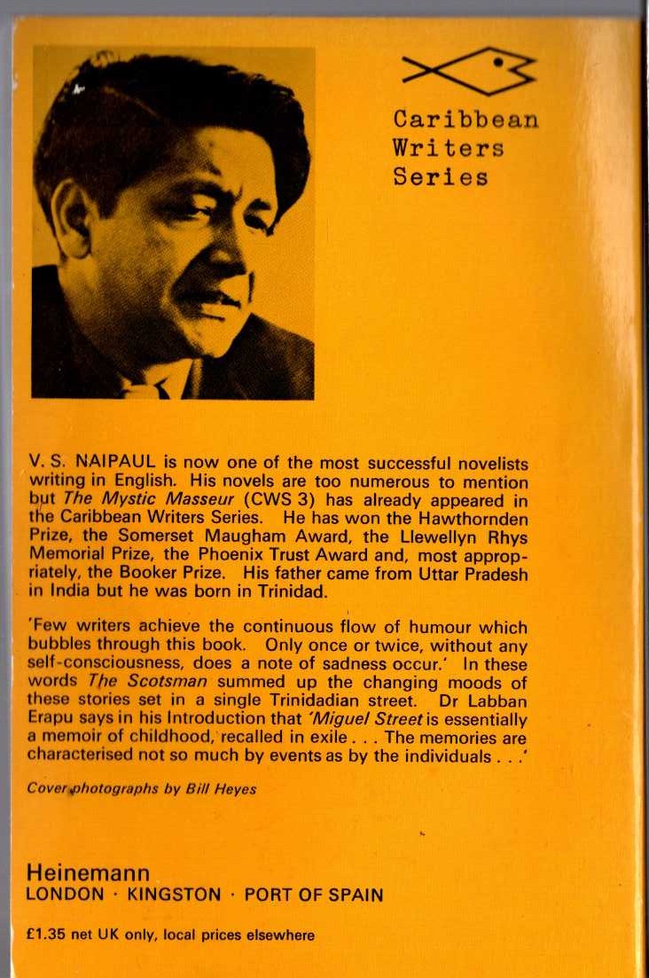 V.S. Naipaul  MIGUEL STREET magnified rear book cover image
