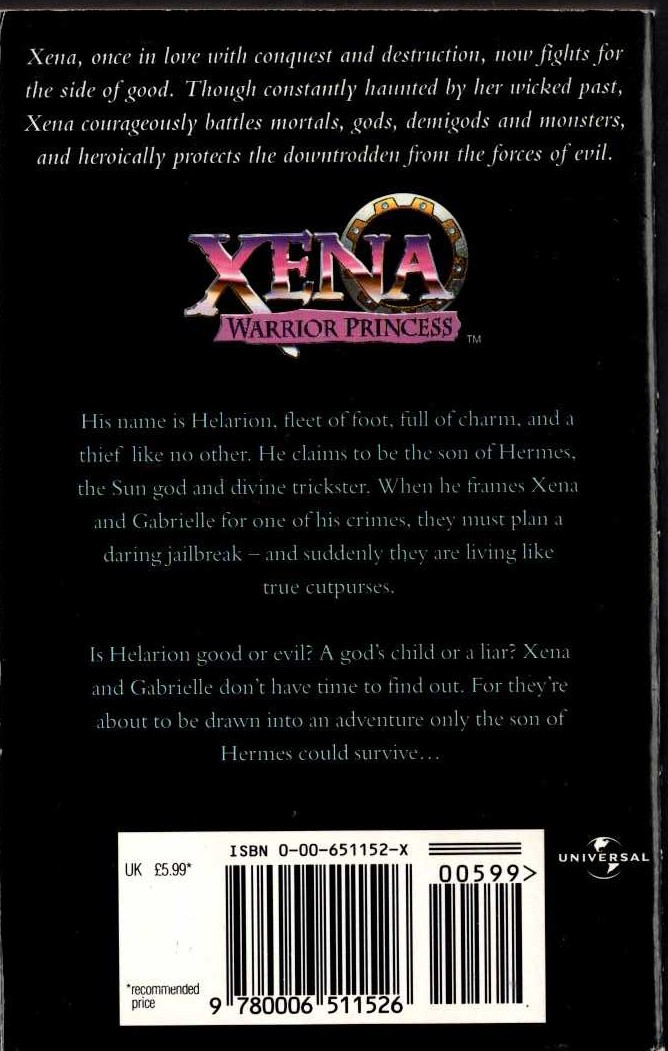 Ru Emerson  XENA: WARRIOR PRINCESS: THE THIEF OF HERMES magnified rear book cover image