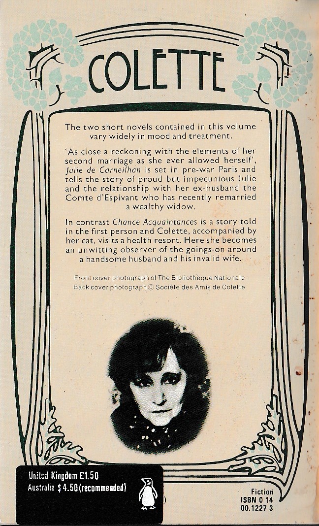 Colette   CHANCE ACQUAINTANCES and JULIE DE CARNEILHAN magnified rear book cover image