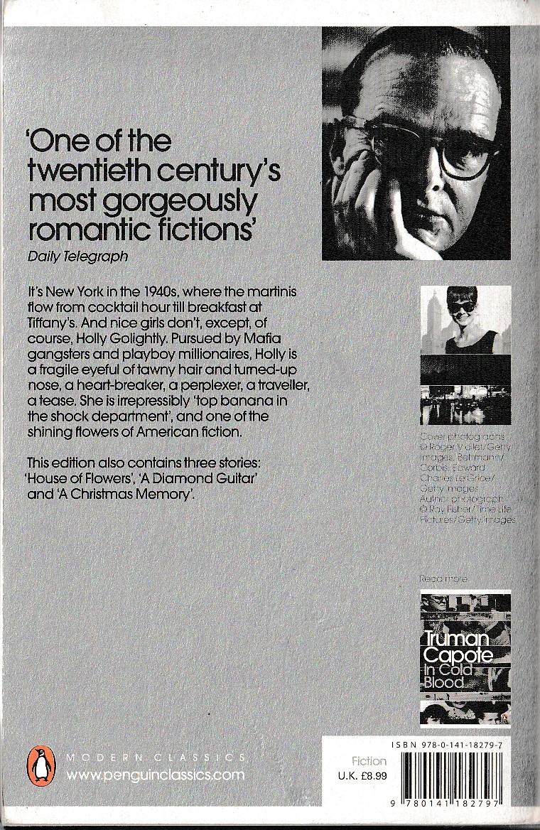 Truman Capote  BREAKFAST AT TIFFANY'S magnified rear book cover image