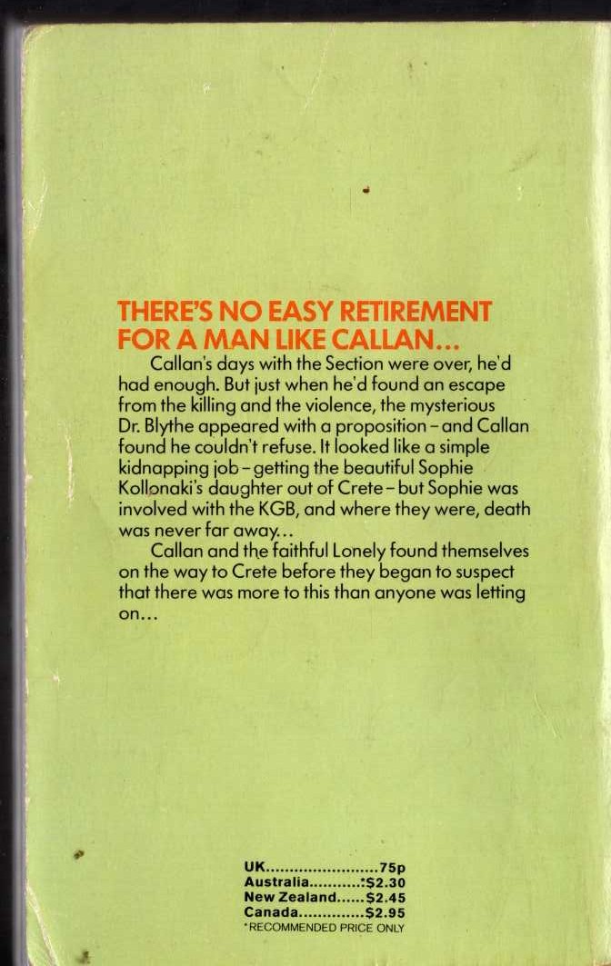 James Mitchell  DEATH AND BRIGHT WATER (Edward Woodward) magnified rear book cover image