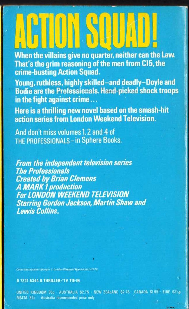 Ken Blake  THE PROFESSIONALS 3: STAKE OUT magnified rear book cover image
