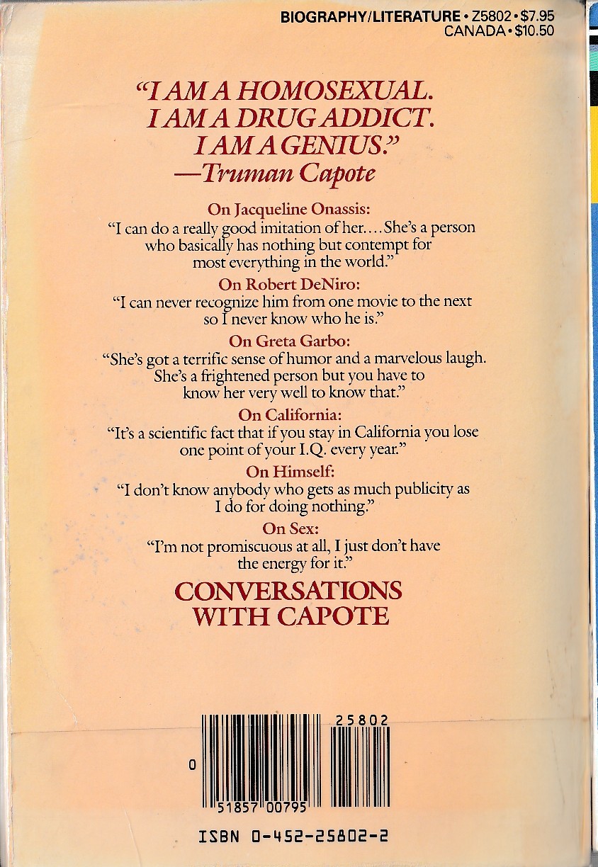 (Lawrence Grobel) CONVERSATIONS WITH CAPOTE magnified rear book cover image