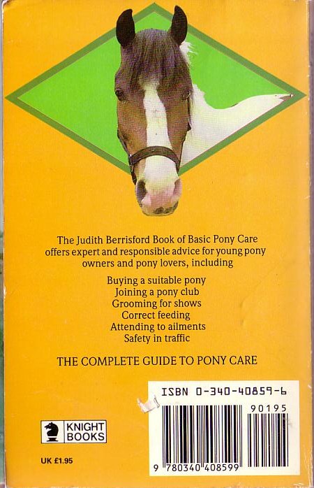 Judith M. Berrisford  THE BOOK OF BASIC PONY CARE (non-fiction) magnified rear book cover image