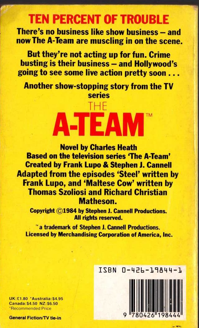 Charles Heath  THE A-TEAM 5: TEN PERCENT TROUBLE magnified rear book cover image