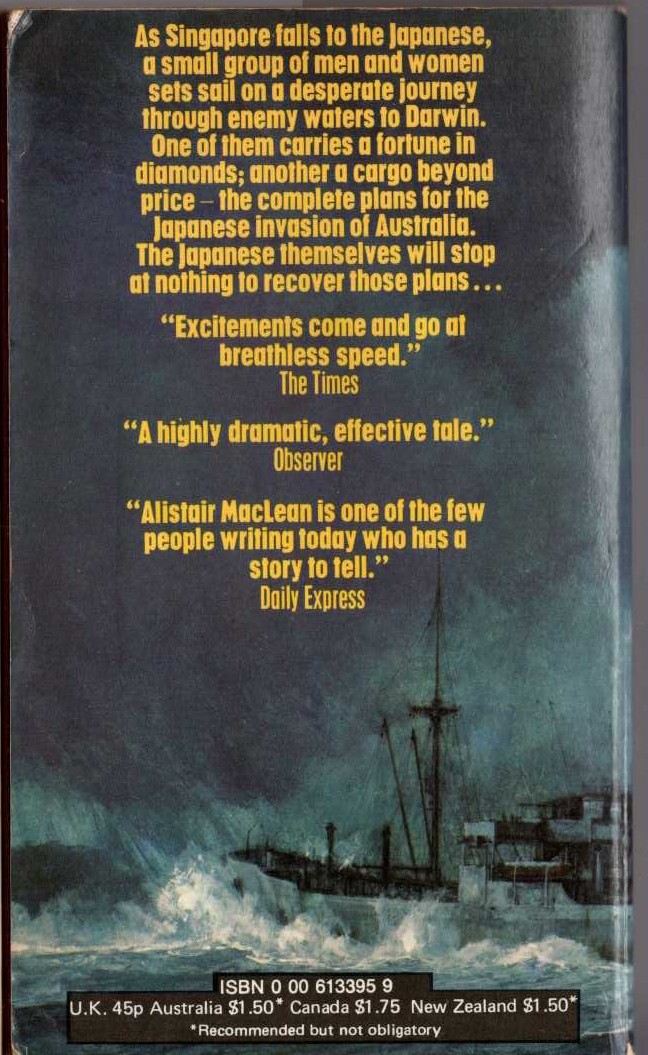 Alistair MacLean  SOUTH BY JAVA HEAD magnified rear book cover image