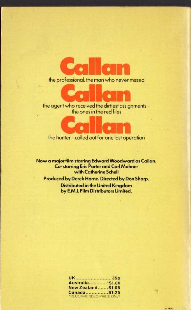 James Mitchell  CALLAN (Edward Woodward) magnified rear book cover image