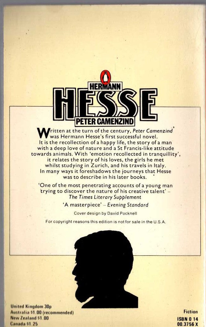 Hermann Hesse  PETER CAMENZIND magnified rear book cover image