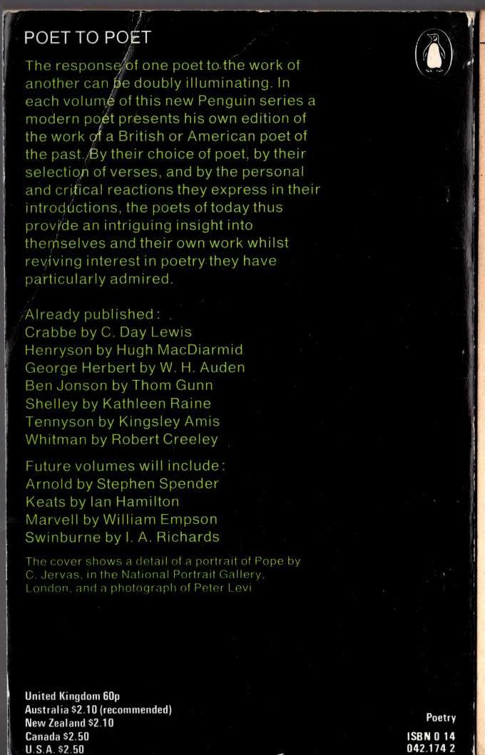 Peter Levi (selects) POPE [POETRY] magnified rear book cover image