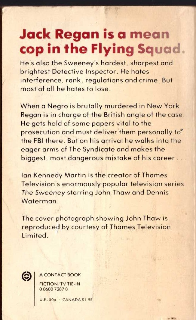 Ian Kennedy Martin  THE SWEENEY 2: REGAN AND THE MANHATTAN FILE magnified rear book cover image